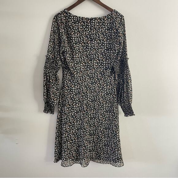 Mikael Aghal | Shirred Floral Print Chiffon Square Neck Mini Dress Long Sleeve 8 - Picture 6 of 12